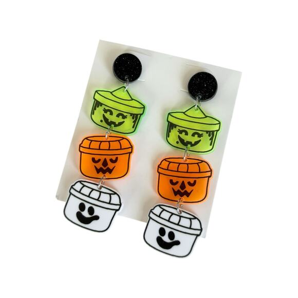 Acrylic Halloween Ghost Face Pumpkin Nostalgic Baskets Women's Stud Earrings - Picture 1 of 3